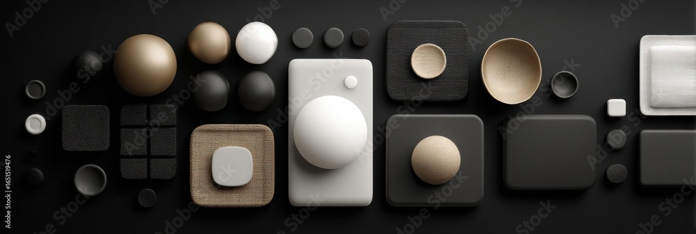 Poster abstract arrangement of geometric shapes in neutral tones showcasing artistic design elements in a m