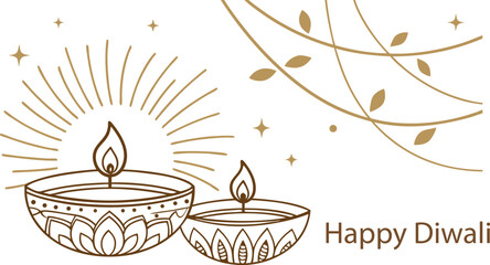 Vintage Diwali card design with Diya
