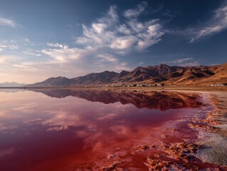 Fototapeta premium Red Salt Lake: A Crimson expanse of Natural Beauty