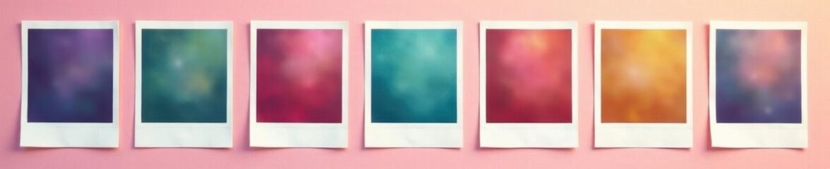 Multiple blank polaroid frames aligned horizontally, isolated , arrangement, design, retro