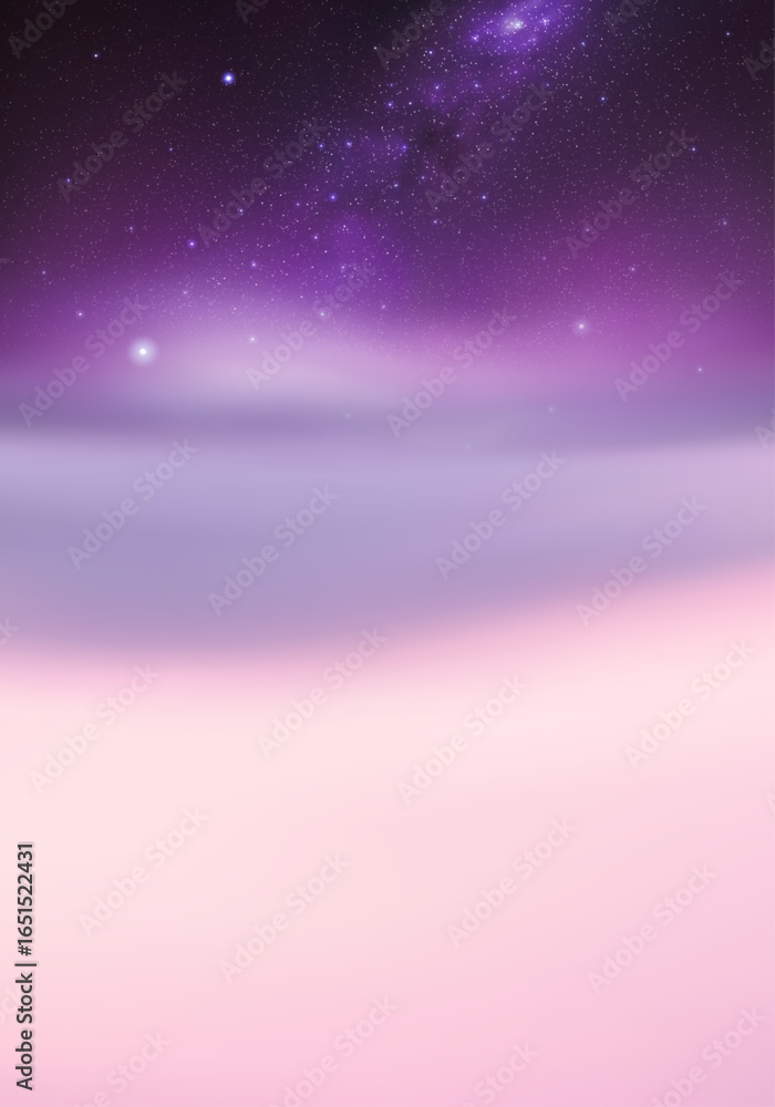 Sticker clouds and starry sky. natural background with fog waves and milky way