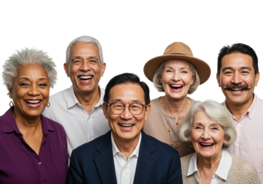 Celebrating joyful moments with seniors community center portrait bright atmosphere group togetherness isolated on transparent background - Powered by Adobe