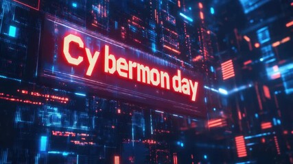 Futuristic digital display with neon lights highlighting cyber monday text for online shopping sale concept - Powered by Adobe