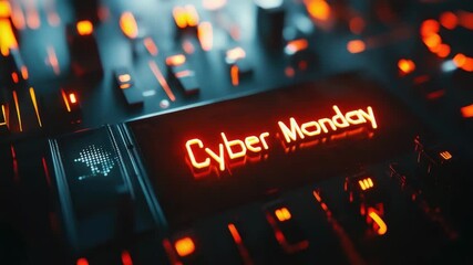 Glowing circuit board display with cyber monday text and neon lights, highlighting digital shopping and online sales trends - Powered by Adobe