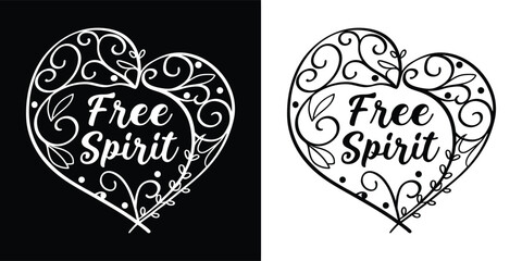 Naklejka premium Free spirit heart with floral design and calligraphy, isolated on white background