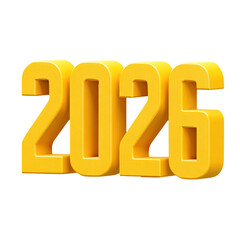 Yellow 2026 has texture, 3D, and casts shadow. Use for posters, web banners, and New Year's branding.
