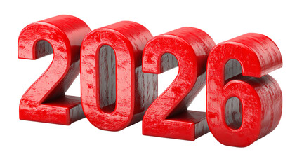 3D red year 2026 shines with textured surface, adds bold design for posters, banners, or greeting cards.