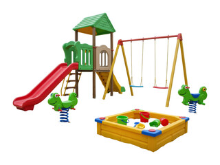 Playful outdoor playset for kids at local park colorful equipment fun environment eye-level isolated on transparent background