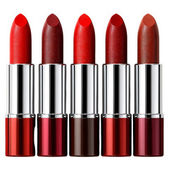 Obraz premium Selection of red lipsticks beauty products makeup cosmetics for women style isolated on transprint background