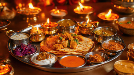 Fototapeta premium A mouth-watering thali with crispy dosa and chutneys