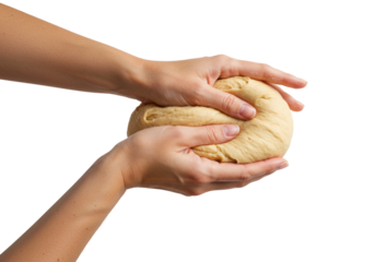 Kneading dough for fresh bread kitchen food preparation indoor culinary techniques isolated on transparent background