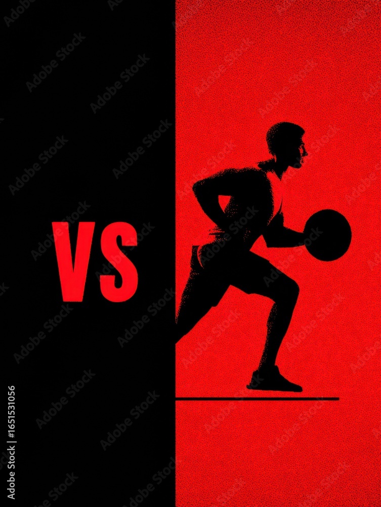 Poster dynamic basketball player running with ball against a striking red background in an intense sports r