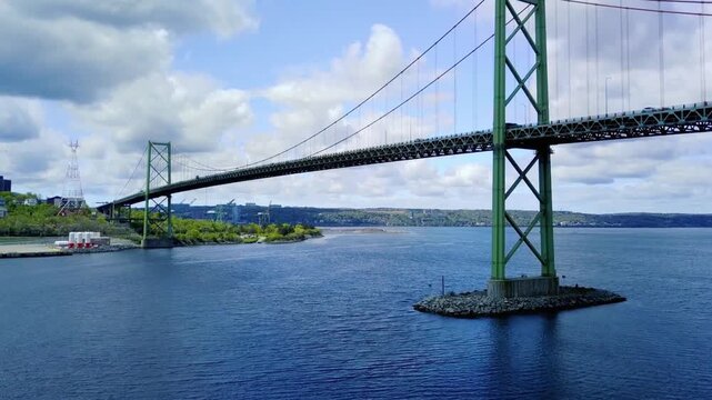 Angus l macdonald bridge spanning halifax harbour in nova scotia, canada on a cloudy day
