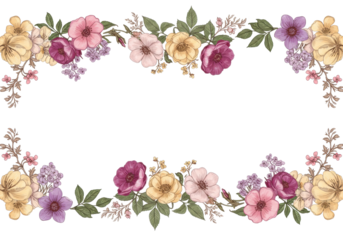 Floral decorative border elegant arrangement colorful palette creative concept isolated on transparent background