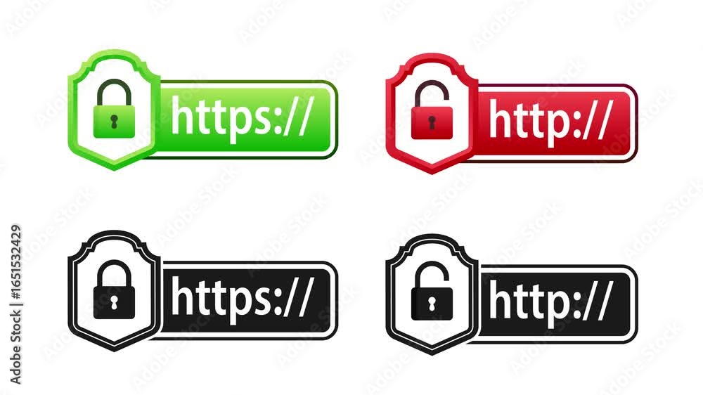 Poster http and https protocol security comparison with lock icons