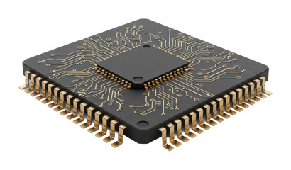 Innovative microchip development technology lab 3d rendered high-tech environment advanced computing isolated on transparent background