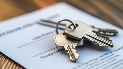 Close up of keys on a rental agreement document, representing property management and leasing
