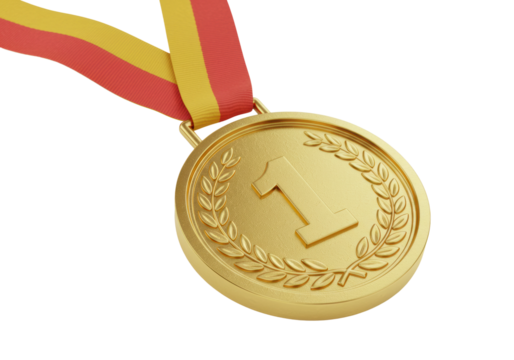 Celebrating victory gold medal achievement in sports studio setting triumph concept isolated on transparent background