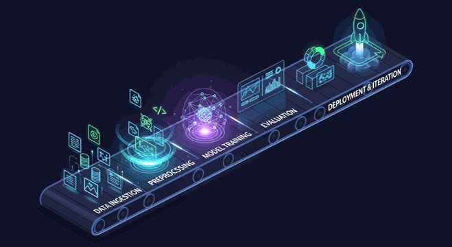 Modern Machine Learning Pipeline Concept with Holographic Elements
