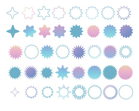 Vector Starburst Badges Set &ndash; Pastel Gradient Labels and Frames Collection on white background
