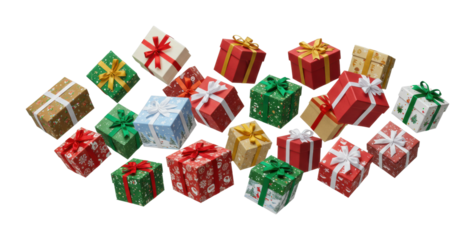 Festive gift unwrapping celebration living room holiday decorations cozy atmosphere bird's eye joyful moments isolated on transparent background