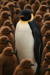 Naklejka premium Emperor penguin and chicks in natural habitat