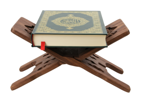 Reading the quran on a decorative stand home religious text indoor culture and tradition isolated on transparent background