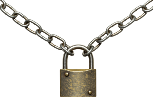 Secure lock and chain symbolizing safety industrial setting digital neutral perspective isolated on transparent background