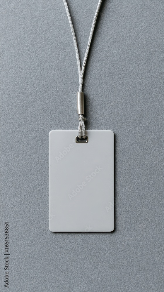 Poster stunning photo of empty layout layout on grey background. common blank label name tag hanging on nec