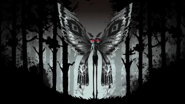 creepy spooky mothman in the forest