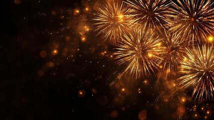 Stunning photo of gold fireworks on black background with copyspace.