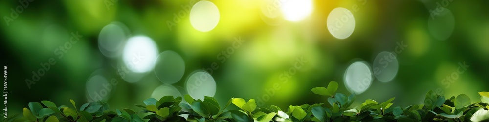 Poster sunlit greenery with bokeh background in a serene natural setting