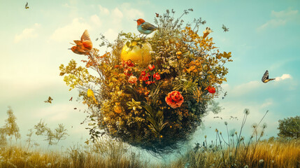 A playful illustration of Jy integrated into nature elements