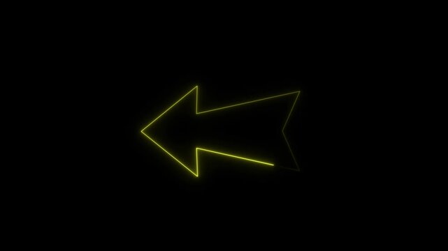 Neon  arrow pointing down and to the  on black background abstract digital graphic..