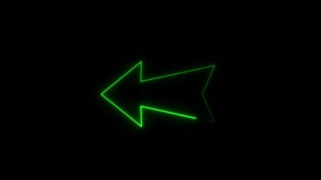 Neon  arrow pointing down and to the  on black background abstract digital graphic..