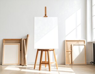 Blank canvas on easel in studio