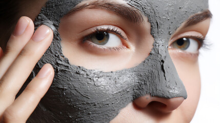 hand applying charcoal clay mask to face