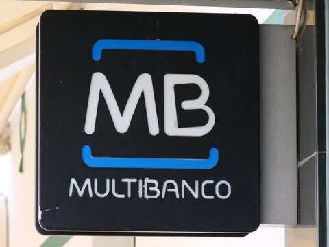 Portugal, Lagos, August 16. 2025, Logo of Multibanco, the leading interbank payment system in Portugal