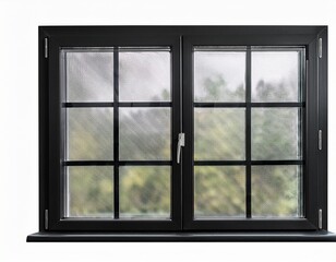 black window frame with glass panes isolated on transparency background