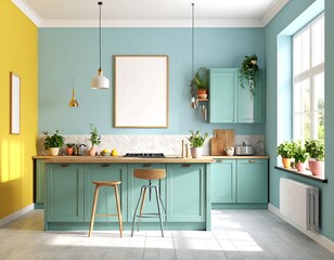 Vibrant, modern kitchen with pops of color