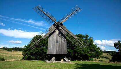 Old wooden windmill on a sunny day