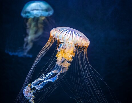 artistic photo of jellyfish against dark water background