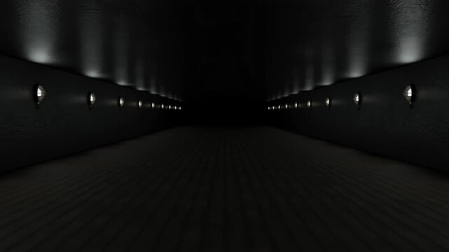 Dark Corridor with Symmetrical Wall Lights looping animation