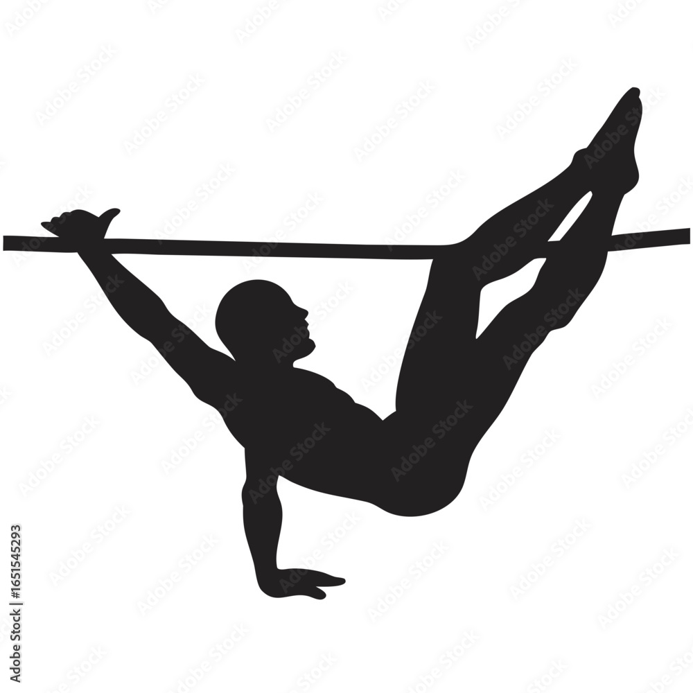 Poster silhouette of gymnast performing a straddle l on a high bar with legs raised in a v shape position c