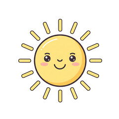 Fototapeta premium A cheerful yellow cartoon sun with a bright smiling face radiates warmth and happy summer vibes