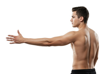 Demonstrating strength and confidence fitness studio male model studio environment side empowerment and fitness isolated on transparent background