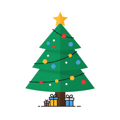 Obraz premium Abstract Christmas tree vector illustration, a modern holiday decoration with a green fir and a bright star