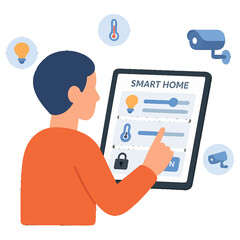 Smart home technology control concept with tablet interface