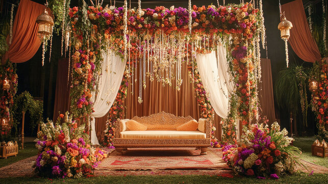 A sehra elegantly displayed with floral decorations for a wedding