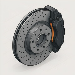 Isometric technical illustration of a car brake disc with caliper